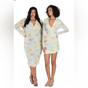 Bar III Tie Dye Ruched Drawstring Bodycon Adjustable Beach Vacation Dress